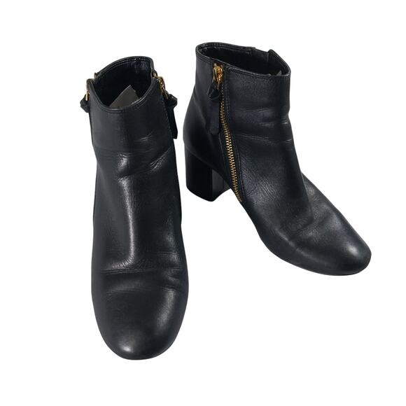 COLE HAAN! BLACK GENUINE LEATHER CHUNKY HEEL, DOUBLE ZIPPER ANKLE BOOTS! SZ 6.5B - Picture 2 of 11